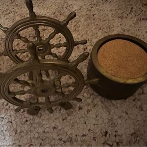Vintage Nautical Brass Ship Wheel Coaster set